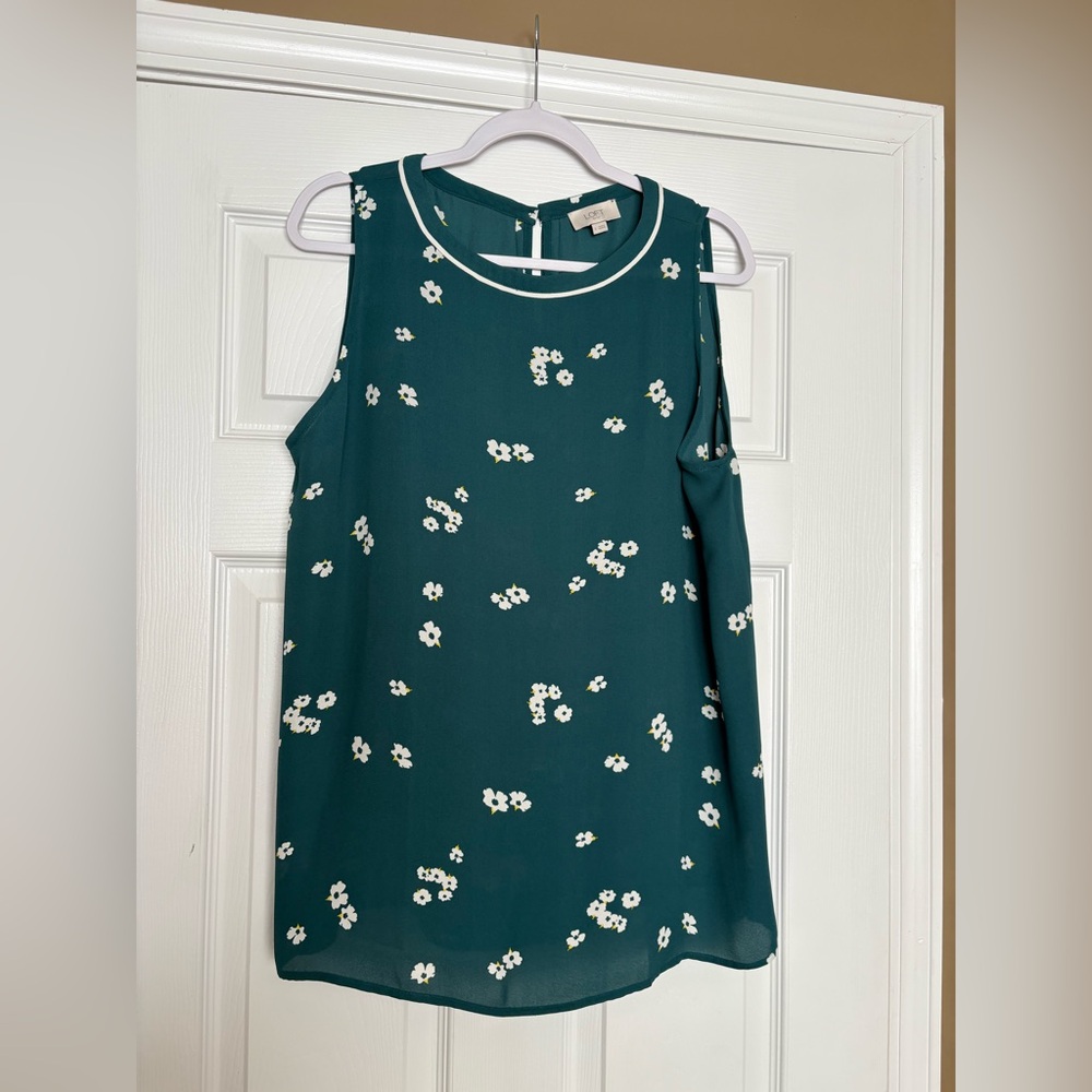 LOFT Teal Floral Sleeveless Blouse like new